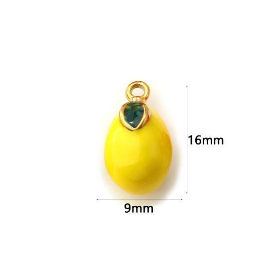 Immagine di 2 Pz Placcatura Sottovuoto PVD Ecologica 304 Acciaio Inossidabile Ciondoli 18K Vero Oro Placcato Giallo Smalto Limone 3D 16mm x 9mm