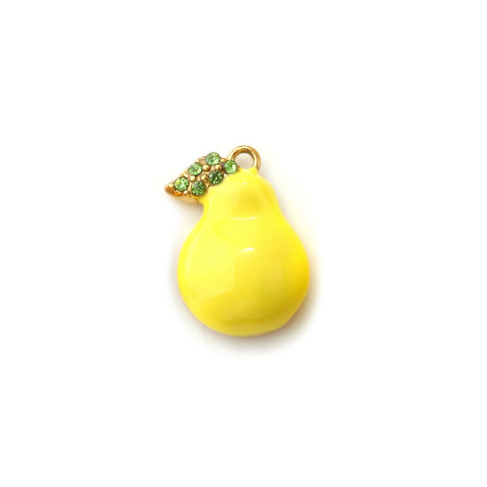 Immagine di 2 Pz Placcatura Sottovuoto PVD Ecologica 304 Acciaio Inossidabile Ciondoli 18K Vero Oro Placcato Giallo Chiaro Smalto Pera Verde Cubic Zirconiae 18mm x 14mm