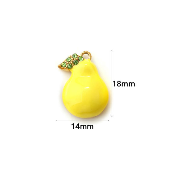 Immagine di 2 Pz Placcatura Sottovuoto PVD Ecologica 304 Acciaio Inossidabile Ciondoli 18K Vero Oro Placcato Giallo Chiaro Smalto Pera Verde Cubic Zirconiae 18mm x 14mm