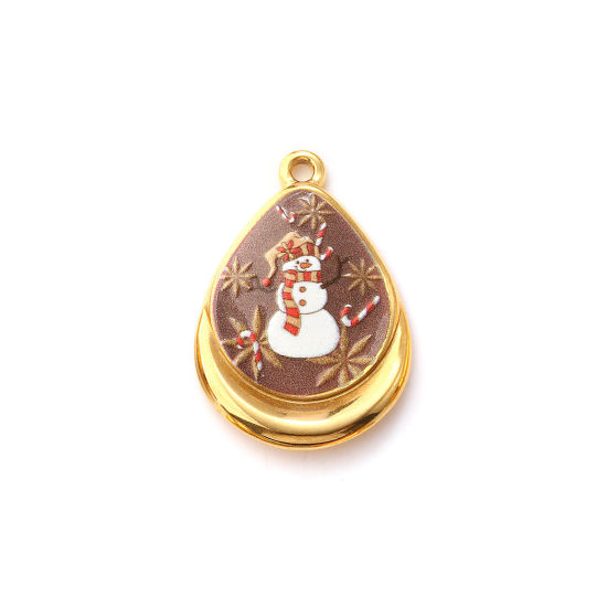 Immagine di 2 Pz Placcatura Sottovuoto PVD Ecologica 304 Acciaio Inossidabile Ciondoli 18K Vero Oro Placcato Multicolore Goccia Fantoccio di Neve Stampato 28mm x 19mm