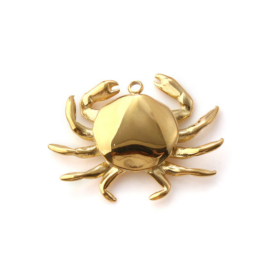 Immagine di 1 Pz Placcatura Sottovuoto PVD Ecologica 304 Acciaio Inossidabile Gioielli Oceanici Ciondoli Pendenti 18K Vero Oro Placcato Granchio 3D 3.2cm x 2.5cm