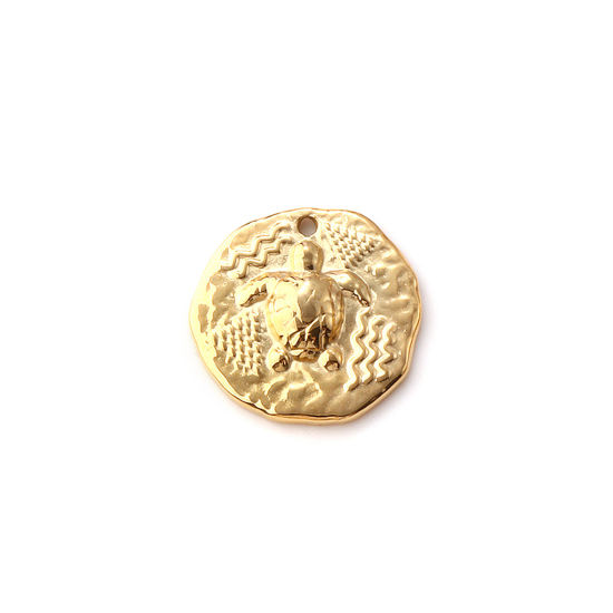 Immagine di 1 Pz Placcatura Sottovuoto PVD Ecologica 304 Acciaio Inossidabile Gioielli Oceanici Ciondoli 18K Vero Oro Placcato Irregolare Tartaruga 19mm x 18mm
