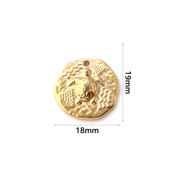 Immagine di 1 Pz Placcatura Sottovuoto PVD Ecologica 304 Acciaio Inossidabile Gioielli Oceanici Ciondoli 18K Vero Oro Placcato Irregolare Tartaruga 19mm x 18mm