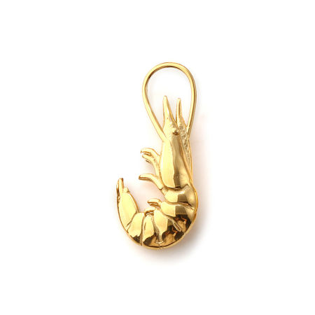 Picture of 1 Piece Eco-friendly PVD Vacuum Plating Waterproof Anti-Tarnish Hypoallergenic 304 Stainless Steel Ocean Jewelry Pendants 18K Real Gold Plated Shrimp 3D 3.3cm x 1.4cm