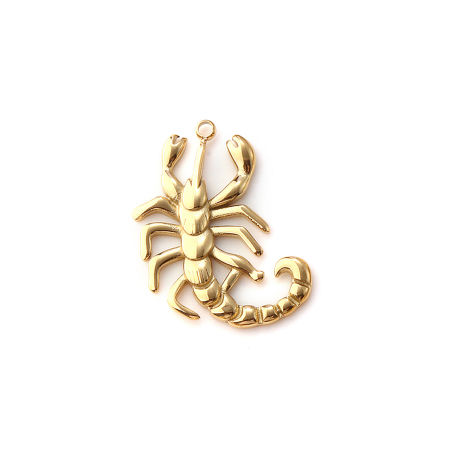 Picture of 1 Piece Eco-friendly PVD Vacuum Plating Waterproof Anti-Tarnish Hypoallergenic 304 Stainless Steel Charms 18K Real Gold Plated Scorpion 25mm x 18mm
