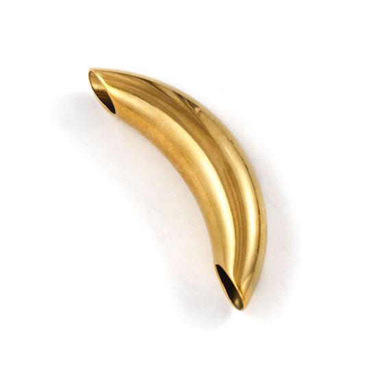 Immagine di 1 Pz Placcatura Sottovuoto PVD Ecologica 304 Acciaio Inossidabile Perline per la Creazione di Gioielli con Fai-da-te 18K Vero Oro Placcato Tubo Curvo 5.5cm x 1.2cm, Buco: Circa 7.5mm