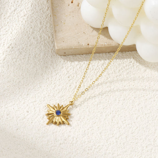 Изображение 1 ШТ Экологичное вакуумное PVD-покрытие 304 Нержавеющая Сталь галактика Подвески 18K настоящее золото с покрытием Звезда Синий Искусственный Циркон 22мм x 19мм