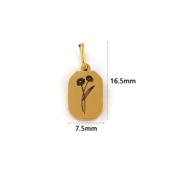 Bild von 1 Stück Umweltfreundliche PVD-Vakuumbeschichtung 304 Edelstahl April Geburtsmonat Blume Charms 18K Echtgold plattiert Achteck Gänseblümchen 16mm x 7.5mm