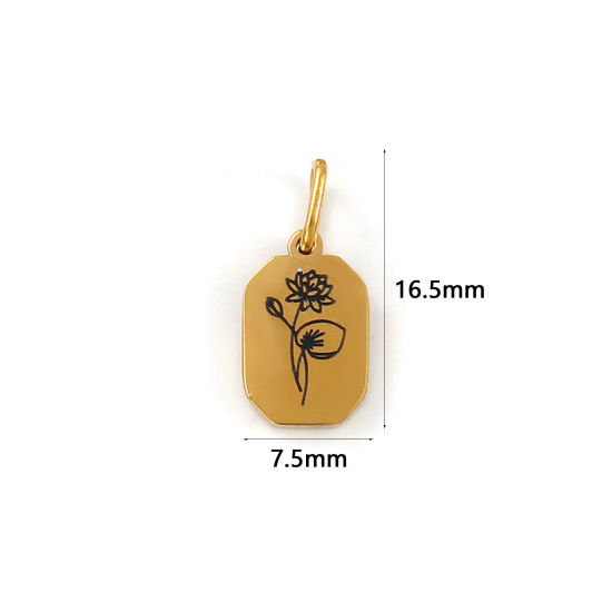 Bild von 1 Stück Umweltfreundliche PVD-Vakuumbeschichtung 304 Edelstahl Juli Geburtsmonat Blume Charms 18K Echtgold plattiert Achteck Seerosenblume 16mm x 7.5mm