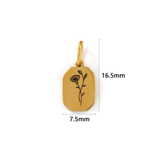 Bild von 1 Stück Umweltfreundliche PVD-Vakuumbeschichtung 304 Edelstahl September Geburtsmonat Blume Charms 18K Echtgold plattiert Achteck Prunkwinde Blumen 16mm x 7.5mm