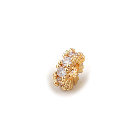 Immagine di 2 Pz Ecologico Ottone Pietre Nascita Perline Distanziatrici per Gioielli Fai-da-te che Fanno Risultati 18K Vero Oro Placcato Aprile Tondo Trasparente Cubic Zirconiae 8mm Dia., Buco: Circa 3.5mm