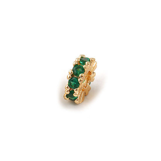 Immagine di 2 Pz Ecologico Ottone Pietre Nascita Perline Distanziatrici per Gioielli Fai-da-te che Fanno Risultati 18K Vero Oro Placcato Maggio Tondo Smeraldo Cubic Zirconiae 8mm Dia., Buco: Circa 3.5mm