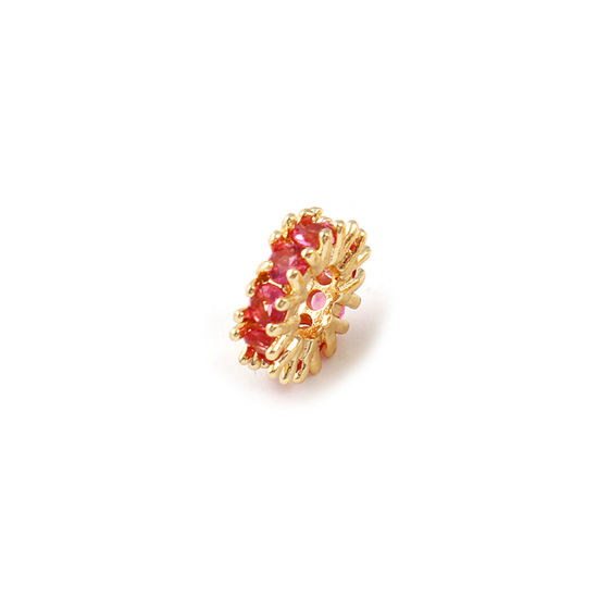 Immagine di 2 Pz Ecologico Ottone Pietre Nascita Perline Distanziatrici per Gioielli Fai-da-te che Fanno Risultati 18K Vero Oro Placcato Luglio Tondo Rosso Prugna Cubic Zirconiae 8mm Dia., Buco: Circa 3.5mm