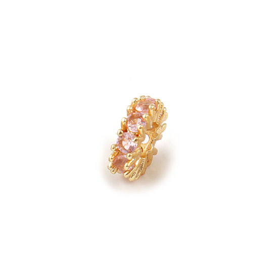 Immagine di 2 Pz Ecologico Ottone Pietre Nascita Perline Distanziatrici per Gioielli Fai-da-te che Fanno Risultati 18K Vero Oro Placcato Ottobre Tondo Rosa Pallido Cubic Zirconiae 8mm Dia., Buco: Circa 3.5mm