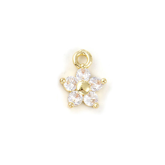 Immagine di 2 Pz Ottone Pietre Nascita Ciondoli Placcato Oro 18K Aprile Fiore Mini Trasparente Cubic Zirconiae 10mm x 8mm
