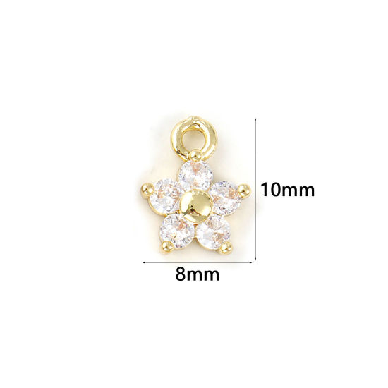 Immagine di 2 Pz Ottone Pietre Nascita Ciondoli Placcato Oro 18K Aprile Fiore Mini Trasparente Cubic Zirconiae 10mm x 8mm