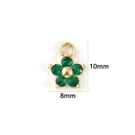 Immagine di 2 Pz Ottone Pietre Nascita Ciondoli Placcato Oro 18K Maggio Fiore Mini Smeraldo Cubic Zirconiae 10mm x 8mm