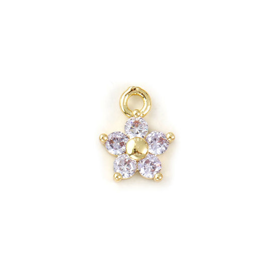 Immagine di 2 Pz Ottone Pietre Nascita Ciondoli Placcato Oro 18K Giugno Fiore Mini Viola Pallido Cubic Zirconiae 10mm x 8mm