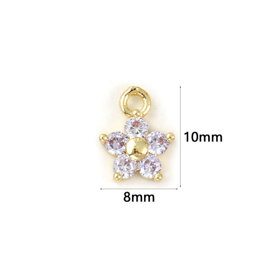 Immagine di 2 Pz Ottone Pietre Nascita Ciondoli Placcato Oro 18K Giugno Fiore Mini Viola Pallido Cubic Zirconiae 10mm x 8mm