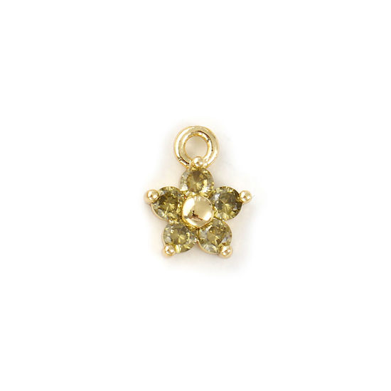Immagine di 2 Pz Ottone Pietre Nascita Ciondoli Placcato Oro 18K Agosto Fiore Mini Verde Oliva Cubic Zirconiae 10mm x 8mm
