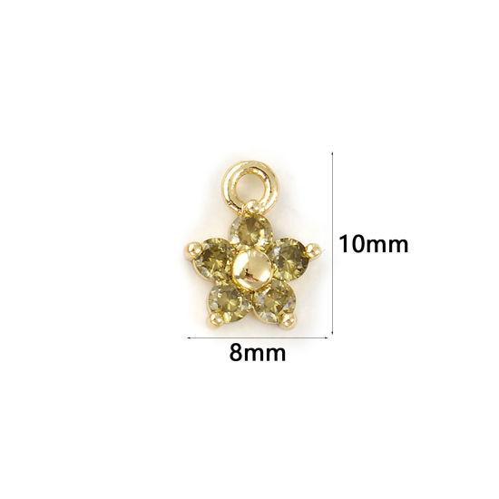 Immagine di 2 Pz Ottone Pietre Nascita Ciondoli Placcato Oro 18K Agosto Fiore Mini Verde Oliva Cubic Zirconiae 10mm x 8mm