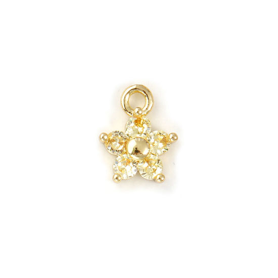 Immagine di 2 Pz Ottone Pietre Nascita Ciondoli Placcato Oro 18K Novembre Fiore Mini Giallo Cubic Zirconiae 10mm x 8mm