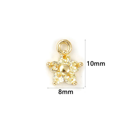 Immagine di 2 Pz Ottone Pietre Nascita Ciondoli Placcato Oro 18K Novembre Fiore Mini Giallo Cubic Zirconiae 10mm x 8mm