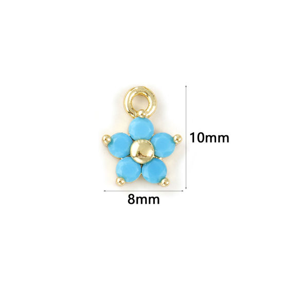 Immagine di 2 Pz Ottone Pietre Nascita Ciondoli Placcato Oro 18K Dicembre Fiore Mini Blu Pallido Cubic Zirconiae 10mm x 8mm
