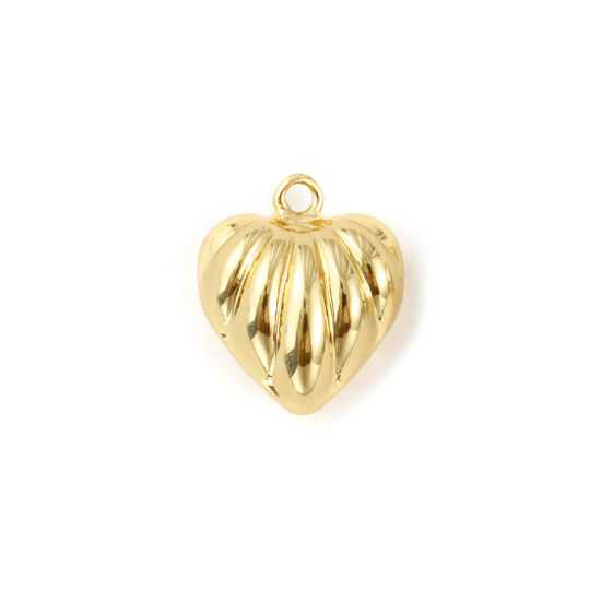 Immagine di 2 Pz Ecologico Ottone San Valentino Ciondoli 18K Vero Oro Placcato Cuore Striscia 3D 14mm x 12mm