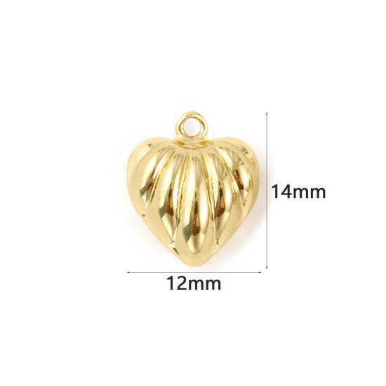Immagine di 2 Pz Ecologico Ottone San Valentino Ciondoli 18K Vero Oro Placcato Cuore Striscia 3D 14mm x 12mm