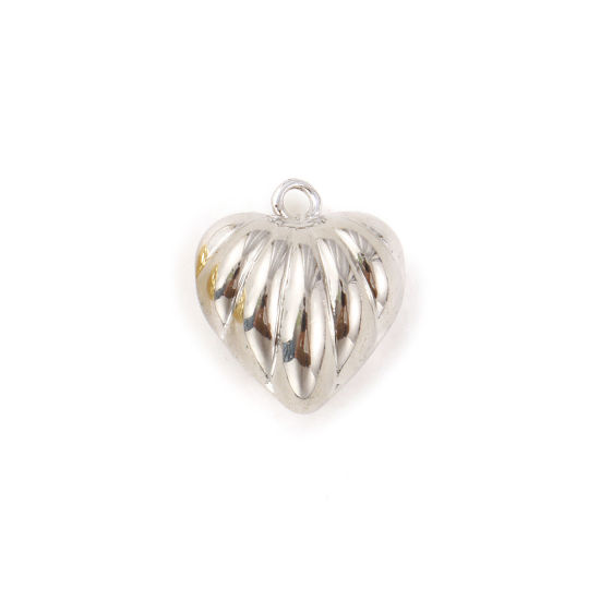 Immagine di 2 Pz Ecologico Ottone San Valentino Ciondoli Vero Platino Placcato Cuore Striscia 3D 14mm x 12mm