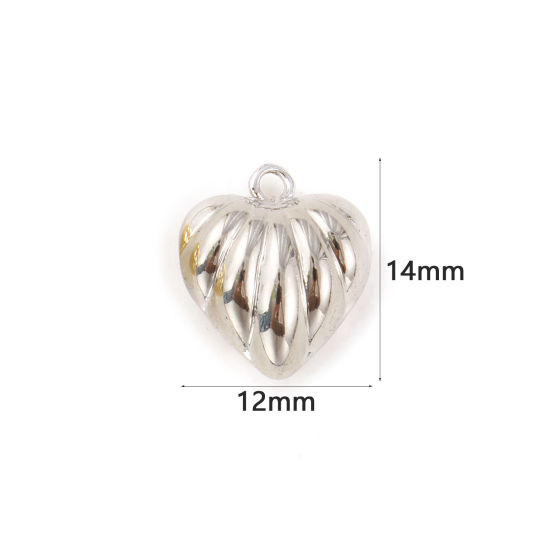 Immagine di 2 Pz Ecologico Ottone San Valentino Ciondoli Vero Platino Placcato Cuore Striscia 3D 14mm x 12mm