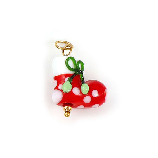 Immagine di 1 Pz Placcatura Sottovuoto PVD Ecologica 304 Acciaio Inossidabile & Resina Ciondoli Placcato Oro 18K Rosso Calza di Natale 3D 28mm x 18mm