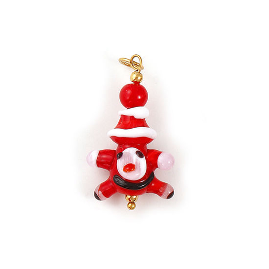 Immagine di 1 Pz Placcatura Sottovuoto PVD Ecologica 304 Acciaio Inossidabile & Resina Ciondoli Pendenti Placcato Oro 18K Rosso Babbo Natale 3D 3.9cm x 2cm