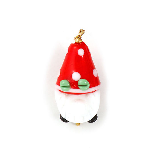 Immagine di 1 Pz Placcatura Sottovuoto PVD Ecologica 304 Acciaio Inossidabile & Resina Natale Ciondoli Pendenti Placcato Oro 18K Rosso Pixie Elfo 3D 4.5cm x 1.9cm