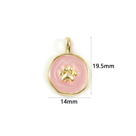 Immagine di 2 Pz Ecologico Ottone Memoriale dell'animale Ciondoli 18K Vero Oro Placcato Rosa Smalto Irregolare Orma di Zampa Madreperla 19.5mm x 14mm