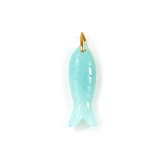 Изображение 1 ШТ Экологичное вакуумное PVD-покрытие 304 Нержавеющеая Сталь И Смолы Морские Украшения Подвески 18K настоящее золото с покрытием Зеленой Мяты Рыба Трехмерный 3.5см x 1см