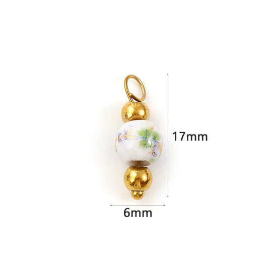 Immagine di 2 Pz Ecologico 304 Acciaio Inossidabile & Ceramica Ciondoli Placcato Oro 18K Multicolore Tondo Orchidea 17mm x 6mm
