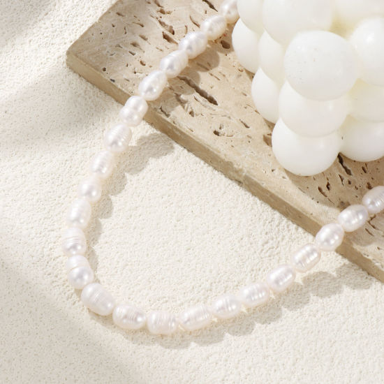 Immagine di 1 Filo (Circa 32 Pz/Treccia) Naturale Perla Barocco Perline per la Creazione di Gioielli con Fai-da-te Ovale Bianco Circa 10mm x 8mm, Foro: Circa 0.5mm, Lunghezza: 33cm