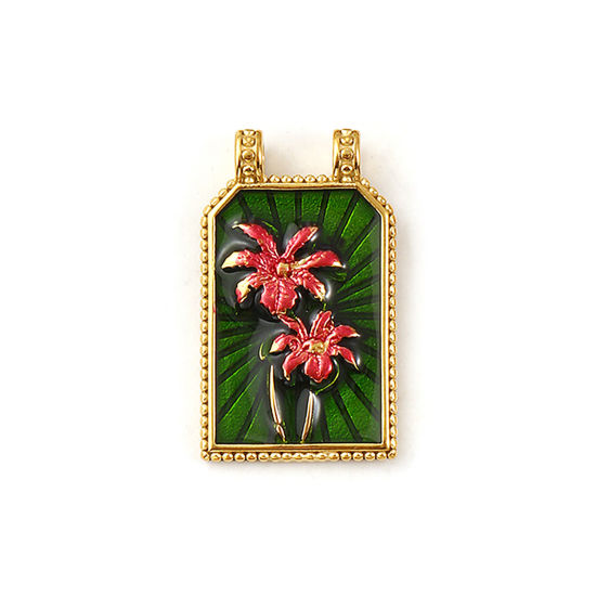 Immagine di 1 Pz Placcatura Sottovuoto PVD Ecologica 304 Acciaio Inossidabile Ciondoli Pendenti 18K Vero Oro Placcato Verde Smalto Esagono Albero di Cocco 3cm x 1.8cm