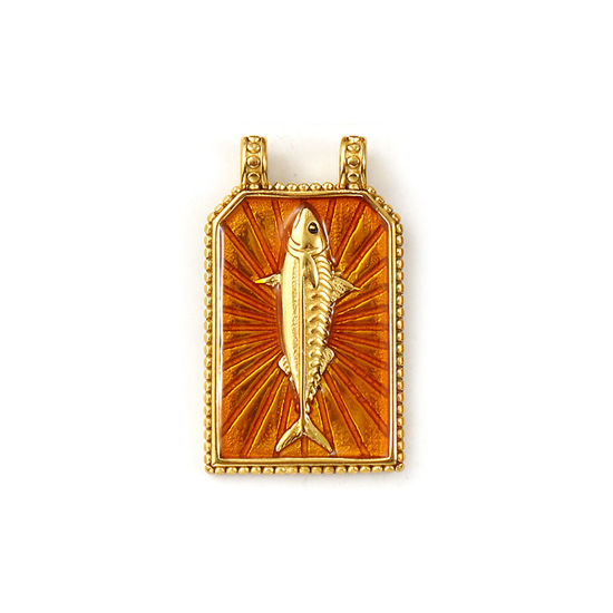 Immagine di 1 Pz Placcatura Sottovuoto PVD Ecologica 304 Acciaio Inossidabile Gioielli Oceanici Ciondoli Pendenti 18K Vero Oro Placcato Giallo Smalto Esagono Pesce 3.3cm x 1.9cm