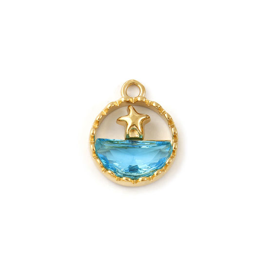 Immagine di 1 Pz Placcatura Sottovuoto PVD Ecologica 304 Acciaio Inossidabile & Vetro Gioielli Oceanici Ciondoli 18K Vero Oro Placcato Blu Tondo Stella Marina Filigrana 18mm x 14.5mm