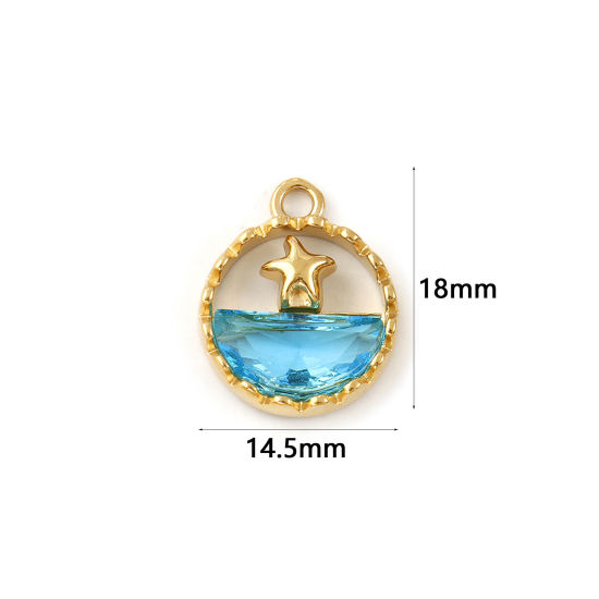 Immagine di 1 Pz Placcatura Sottovuoto PVD Ecologica 304 Acciaio Inossidabile & Vetro Gioielli Oceanici Ciondoli 18K Vero Oro Placcato Blu Tondo Stella Marina Filigrana 18mm x 14.5mm