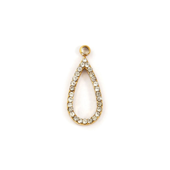 Изображение 2 ШТ Экологичное вакуумное PVD-покрытие 304 Нержавеющая Сталь Геометрический Подвески 18K позолоченный водяная капля ажурная резьба Прозрачный Искусственный Циркон 21мм x 9мм