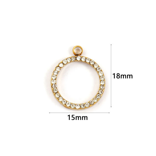 Изображение 2 ШТ Экологичное вакуумное PVD-покрытие 304 Нержавеющая Сталь Геометрический Подвески 18K позолоченный Круглые ажурная резьба Прозрачный Искусственный Циркон 18мм x 15мм