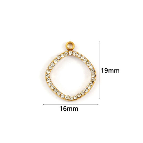 Изображение 2 ШТ Экологичное вакуумное PVD-покрытие 304 Нержавеющая Сталь Геометрический Подвески 18K позолоченный Ромб ажурная резьба Прозрачный Искусственный Циркон 19мм x 16мм