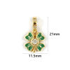 Picture of 2 PCs Eco-friendly Brass European Style Dangle Charm Beads For Bracelet Necklace Jewelry Making 18K Real Gold Plated Green Enamel Four Leaf Clover Micro Pave Clear Cubic Zirconia 21mm x 11.5mm