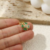 Picture of 2 PCs Eco-friendly Brass European Style Dangle Charm Beads For Bracelet Necklace Jewelry Making 18K Real Gold Plated Green Enamel Four Leaf Clover Micro Pave Clear Cubic Zirconia 21mm x 11.5mm