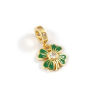 Picture of 2 PCs Eco-friendly Brass European Style Dangle Charm Beads For Bracelet Necklace Jewelry Making 18K Real Gold Plated Green Enamel Four Leaf Clover Micro Pave Clear Cubic Zirconia 21mm x 11.5mm