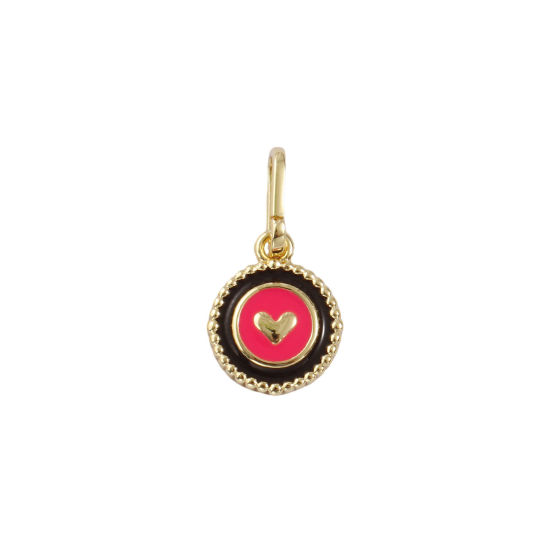 Immagine di 2 PCs Eco-friendly Brass Valentine's Day Charms 18K Real Gold Plated Hot Pink Enamel Round 19mm x 10mm